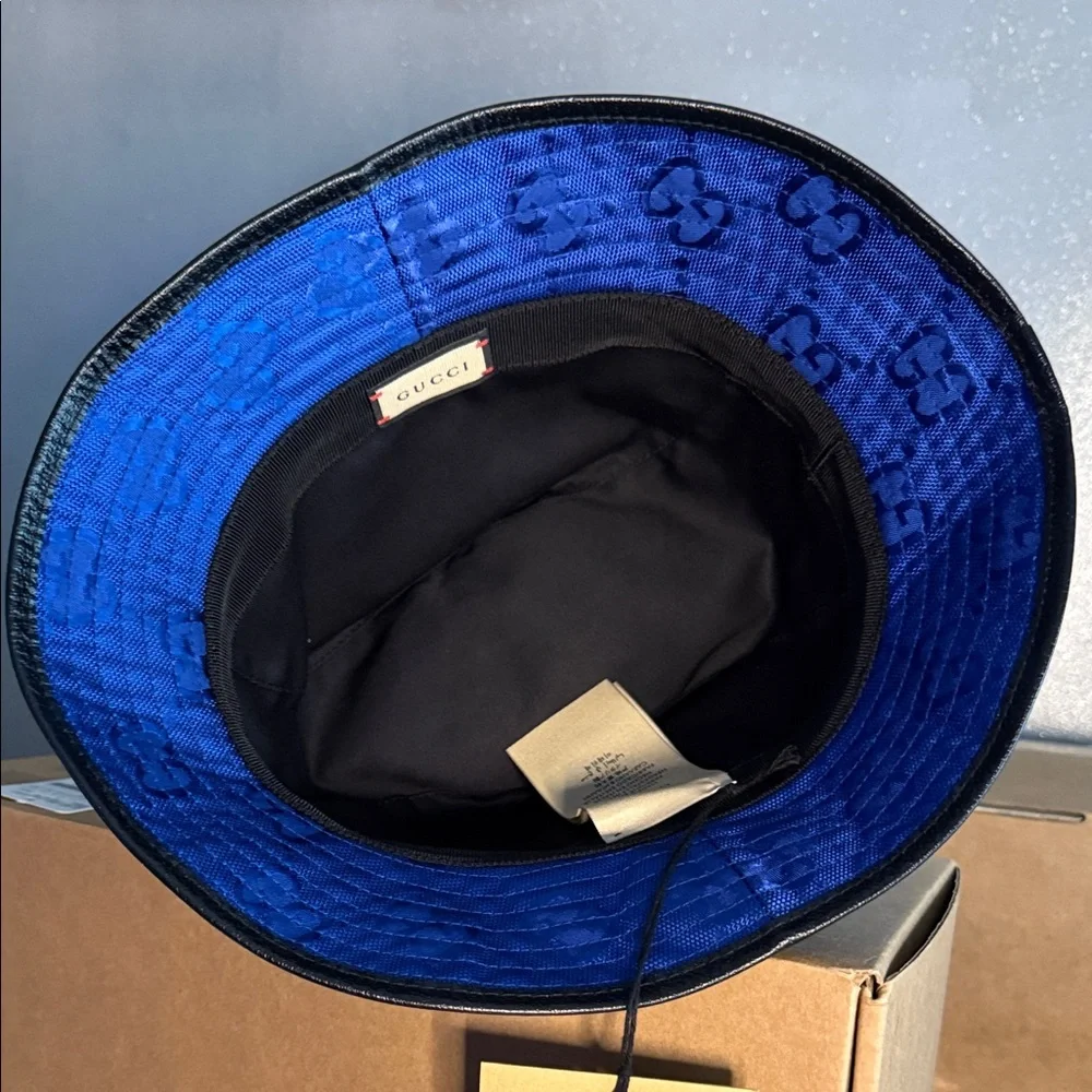 Gucci Royal Blue Bucket Hat with Black Patch